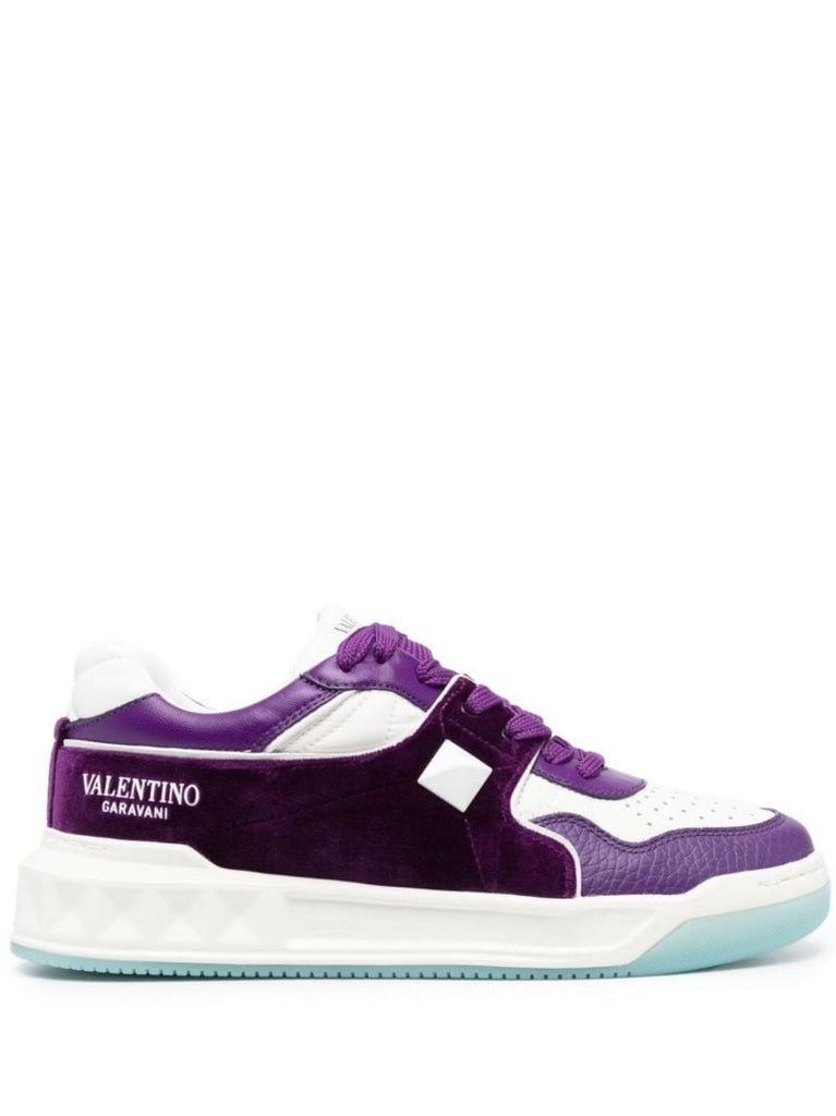Purple Roman Stud Leather Sneakers