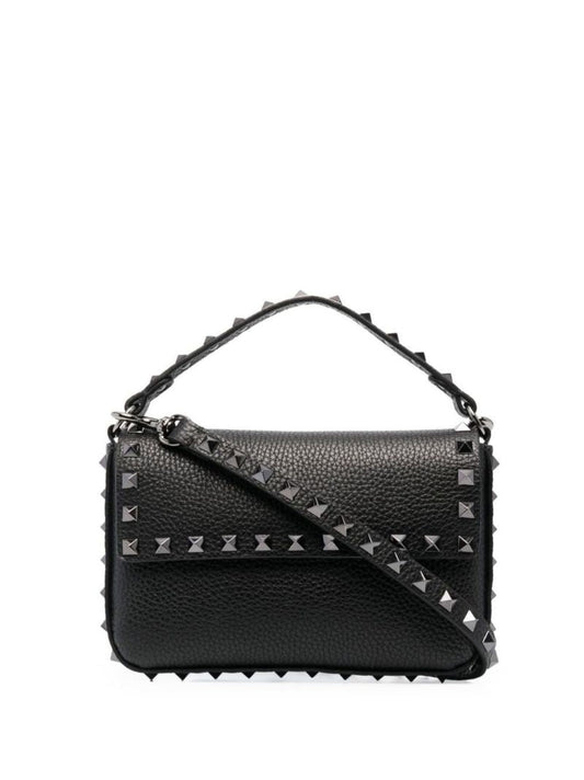 Black Rockstud Mini Leather Cross Body Bag