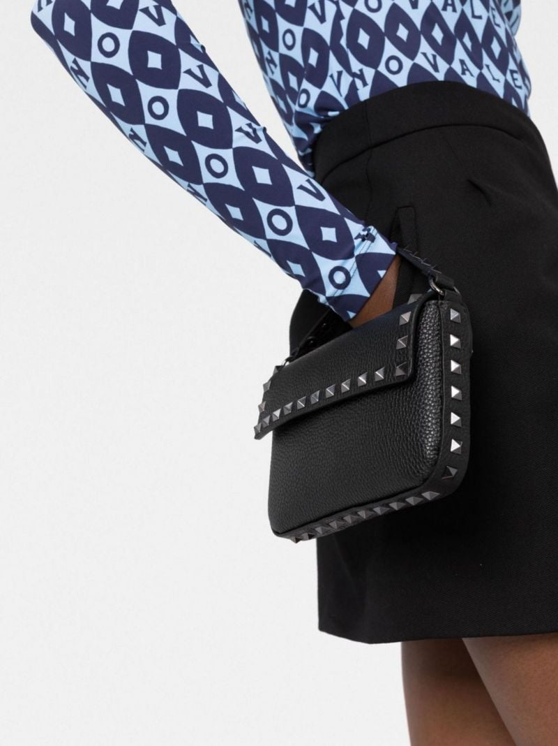 Black Rockstud Mini Leather Cross Body Bag