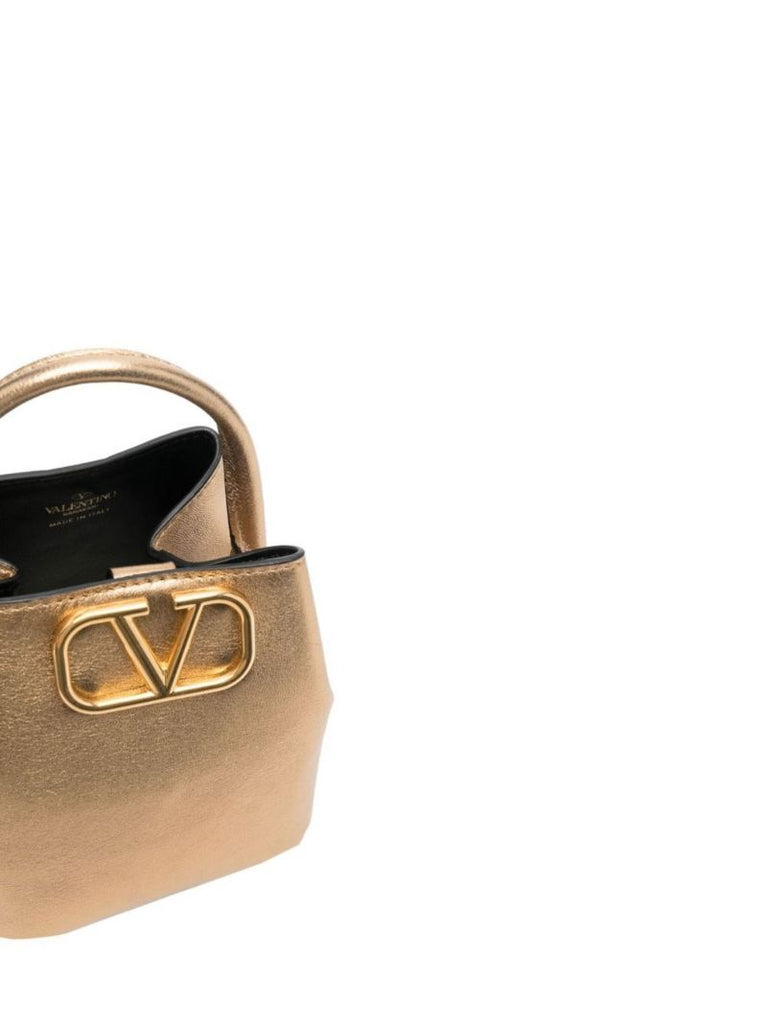 Gold Vlogo Mini Leather Bucket Bag
