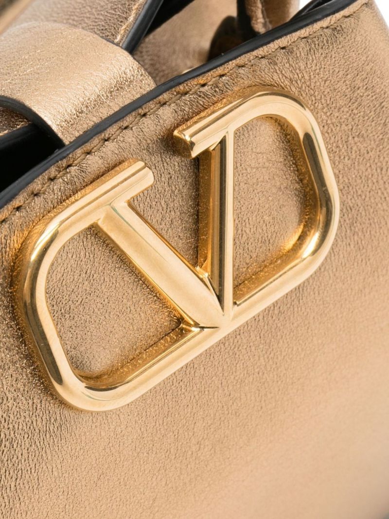 Gold Vlogo Mini Leather Bucket Bag