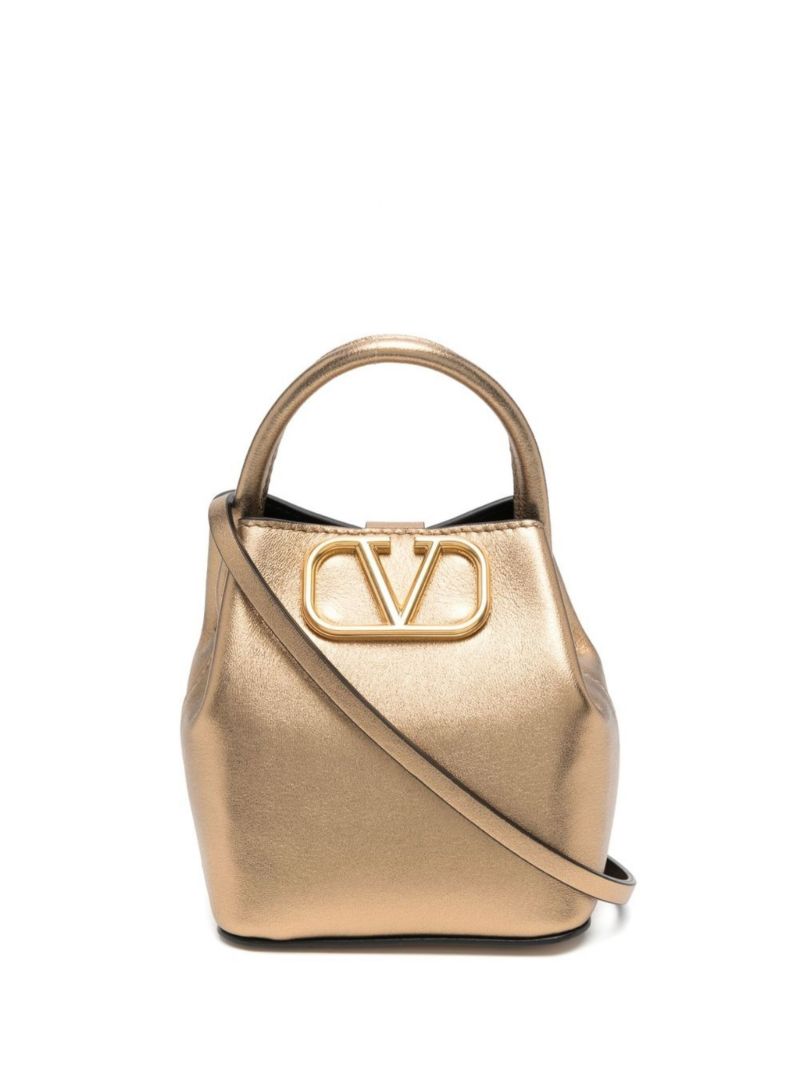 Gold Vlogo Mini Leather Bucket Bag