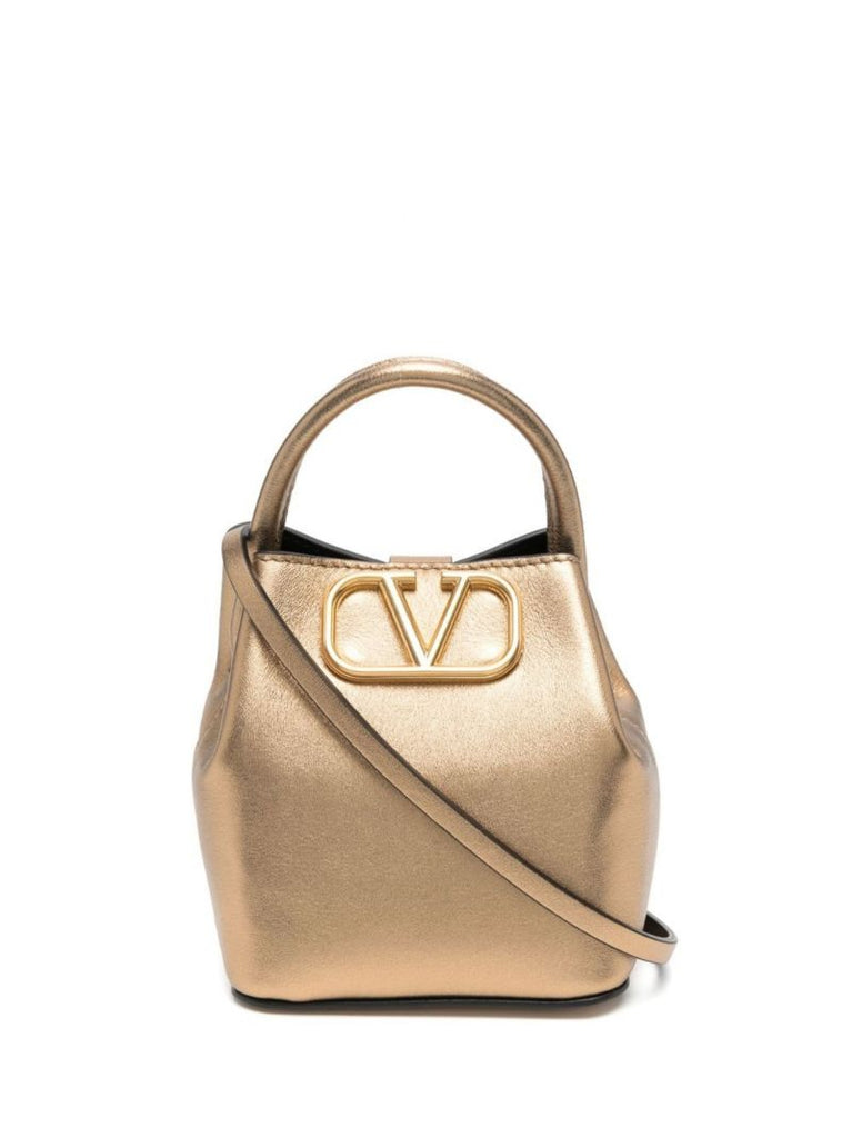 Gold Vlogo Mini Leather Bucket Bag