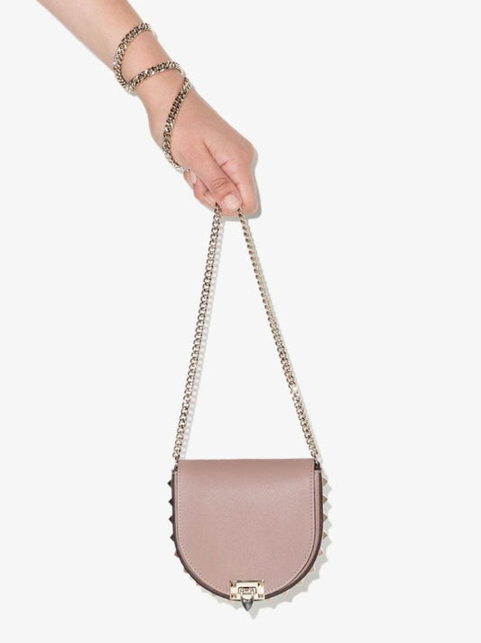 Beige Rockstud Mini Leather Shoulder Bag