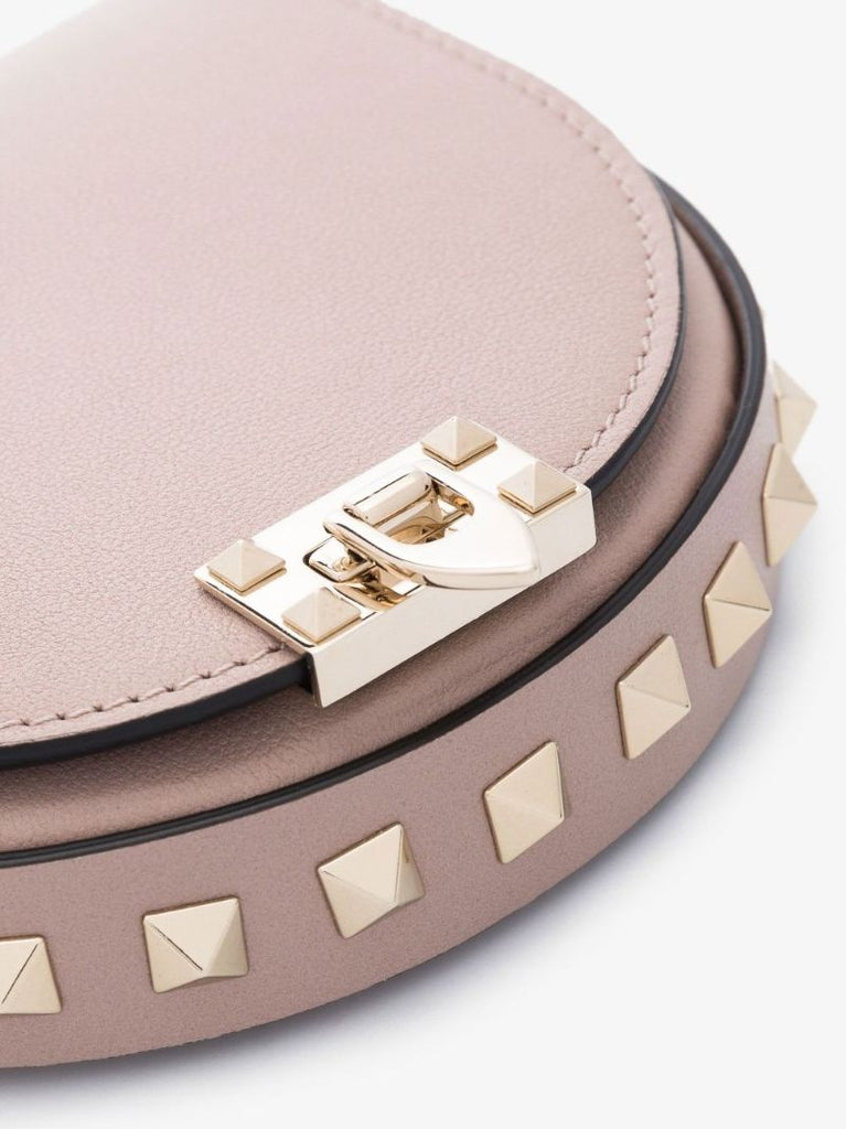 Beige Rockstud Mini Leather Shoulder Bag