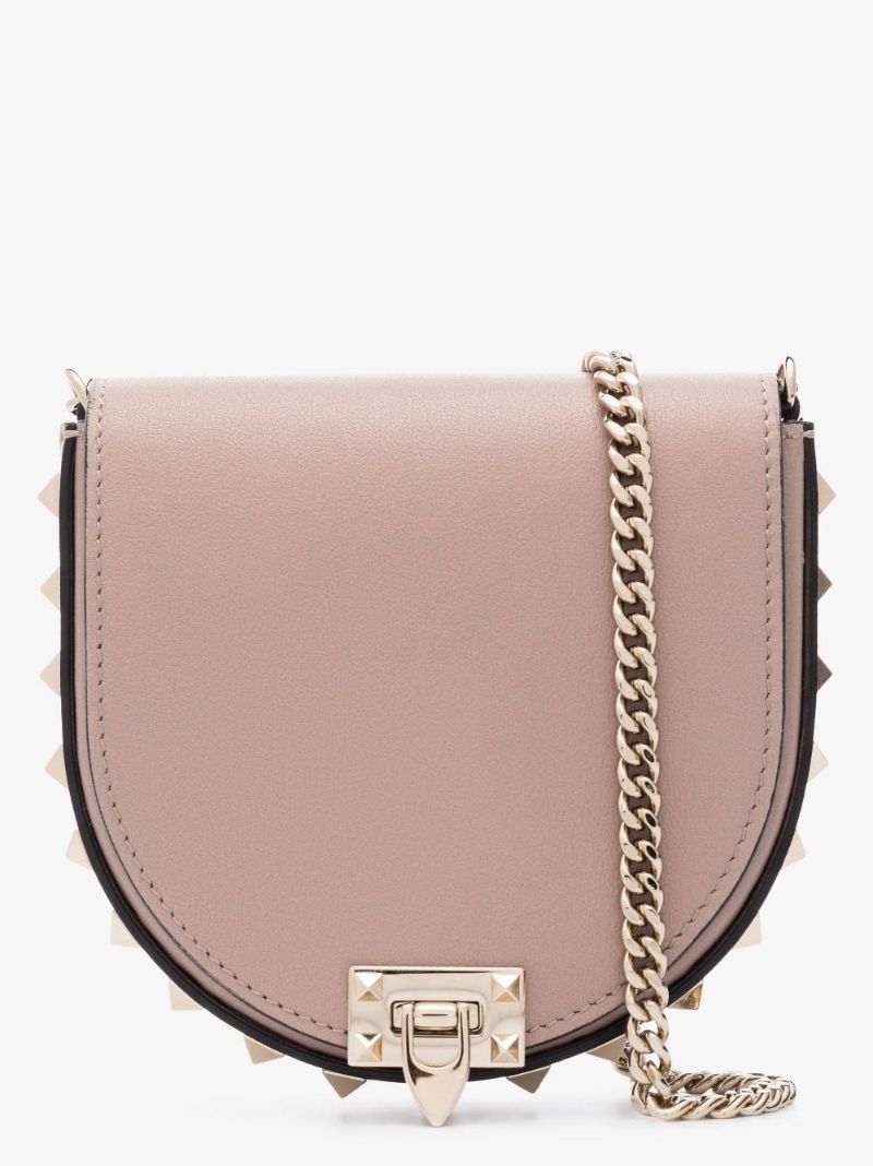 Beige Rockstud Mini Leather Shoulder Bag
