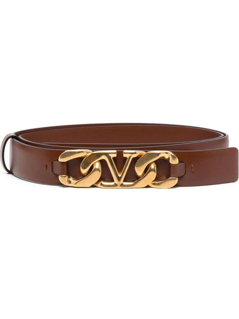 Brown Vlogo Chain Leather Belt