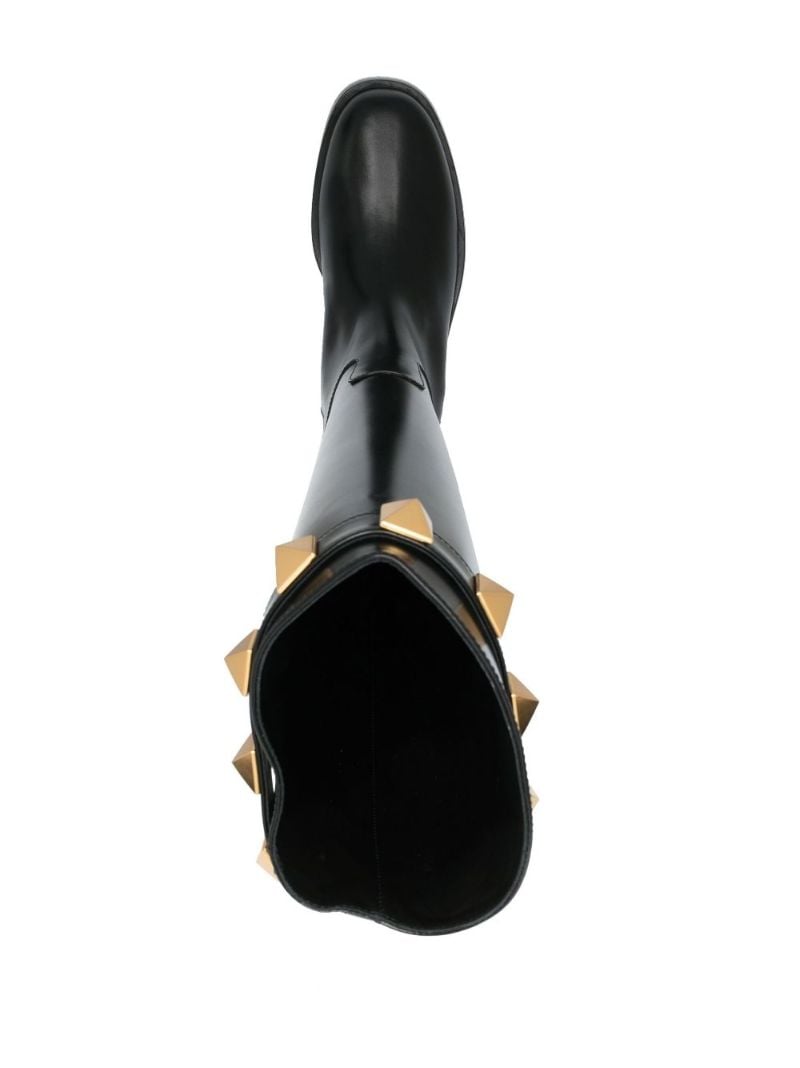 Black Roman Stud Leather Knee-high Boots