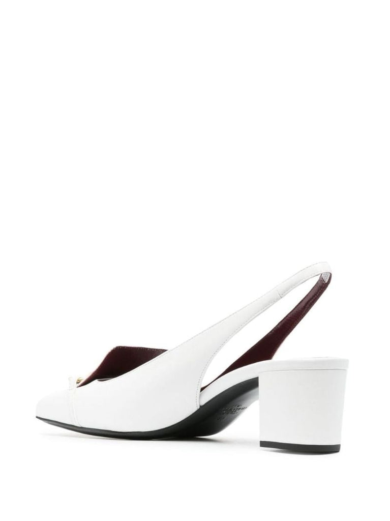 White Vlogo Chain 50 Leather Slingback Pumps