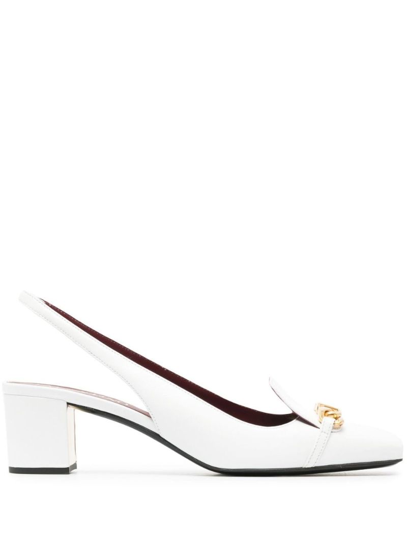 White Vlogo Chain 50 Leather Slingback Pumps