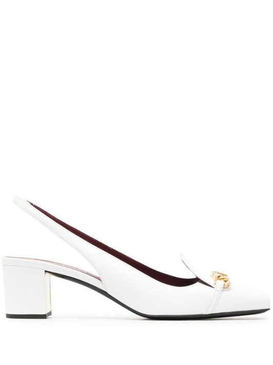White Vlogo Chain 50 Leather Slingback Pumps