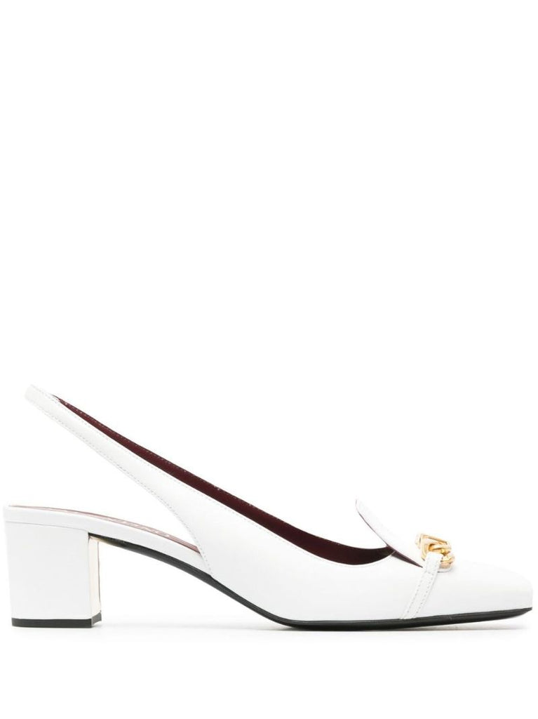 White Vlogo Chain 50 Leather Slingback Pumps