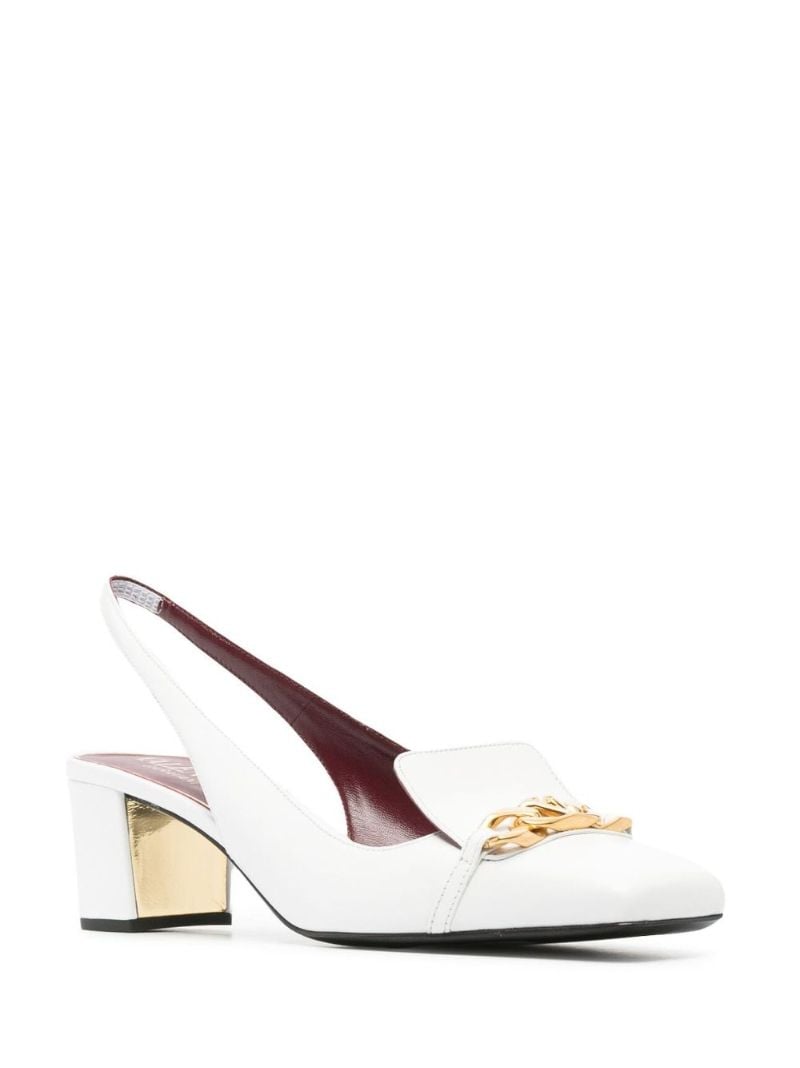 White Vlogo Chain 50 Leather Slingback Pumps