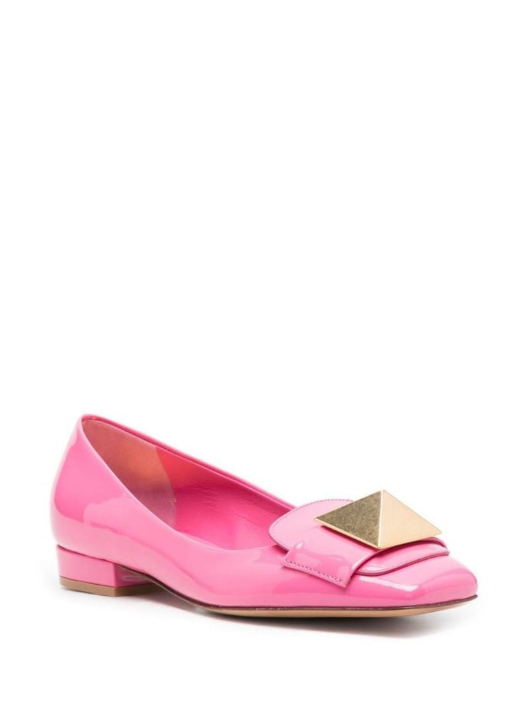 Pink One Stud Patent Leather Ballerina Shoes