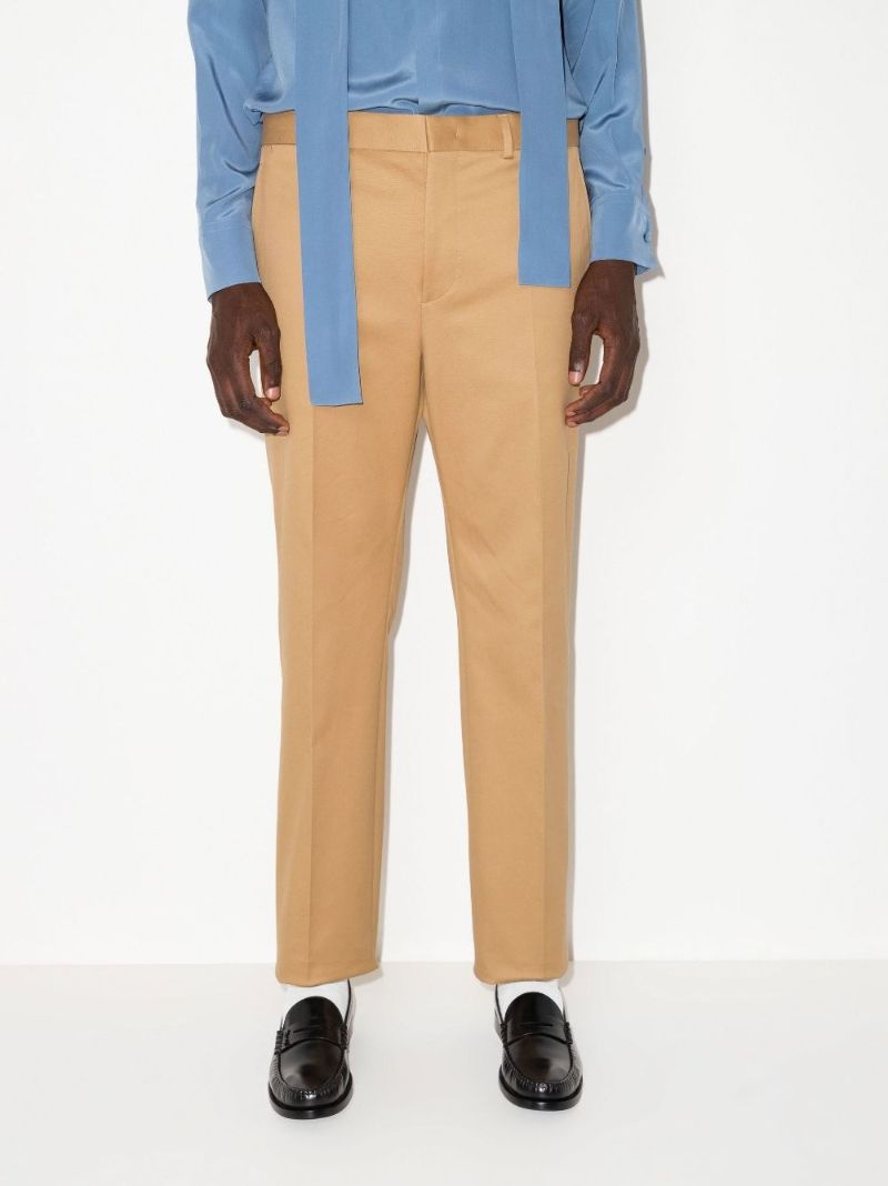 Beige  Tailored Cotton Trousers