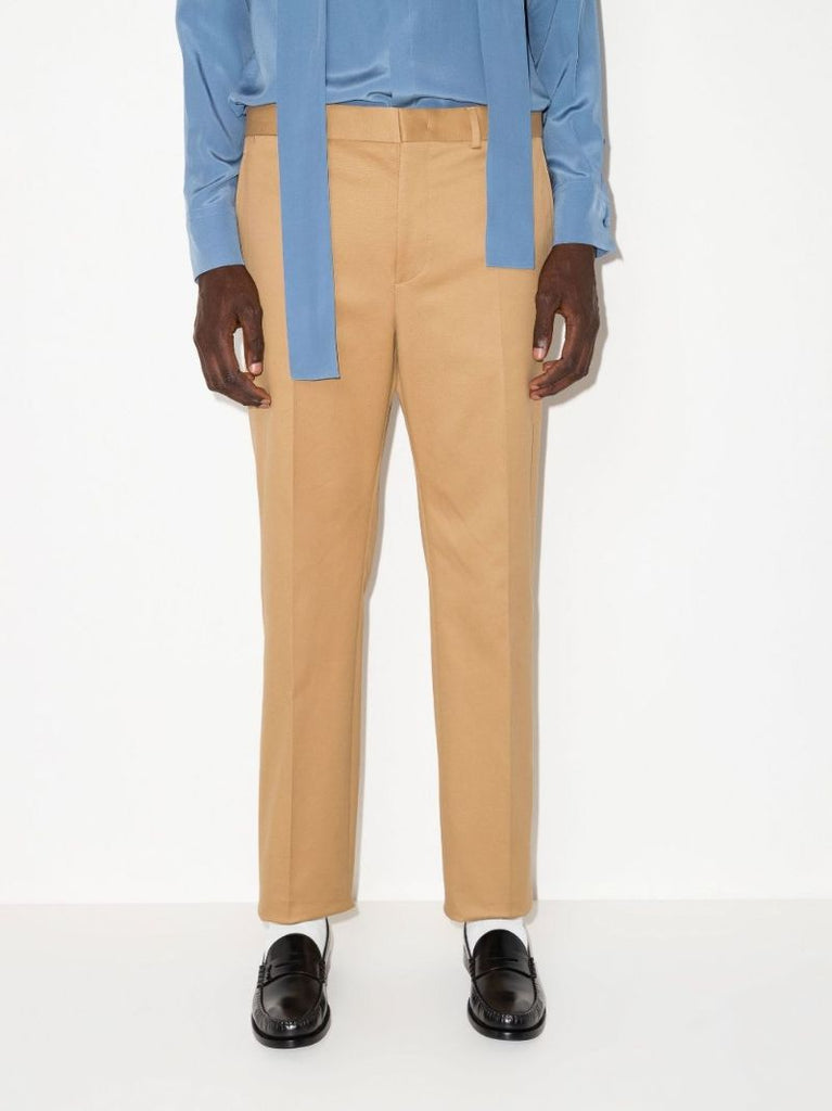Beige  Tailored Cotton Trousers