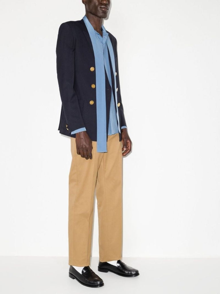 Beige  Tailored Cotton Trousers