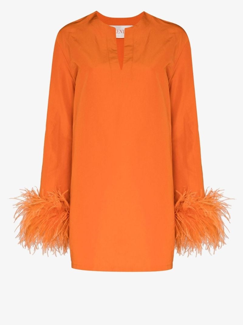 Orange Feather Trim Mini Dress