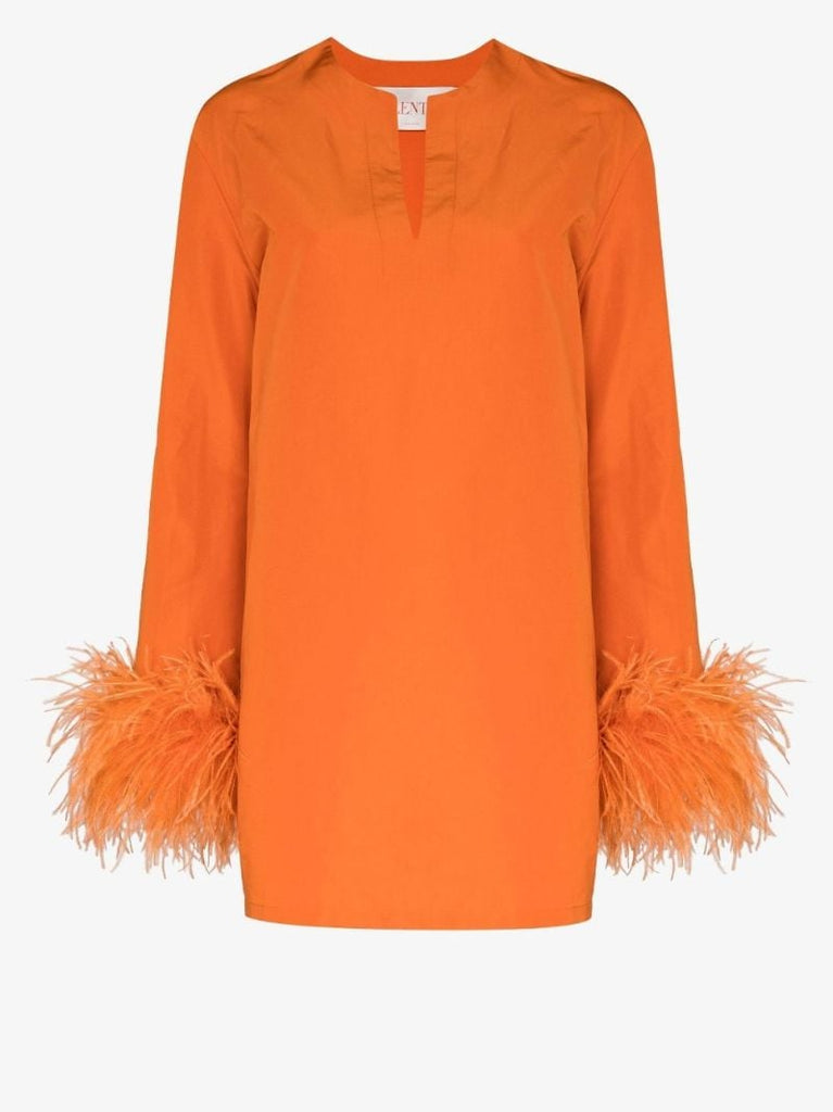 Orange Feather Trim Mini Dress