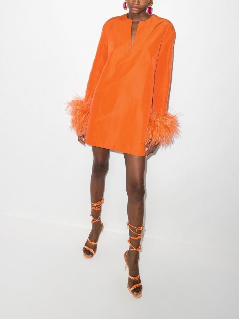 Orange Feather Trim Mini Dress