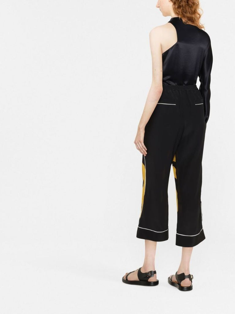 Black Dragon Print Cropped Silk Trousers