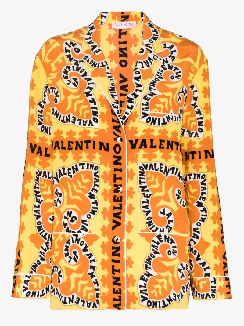 Yellow Abstract Logo Print Silk Shirt