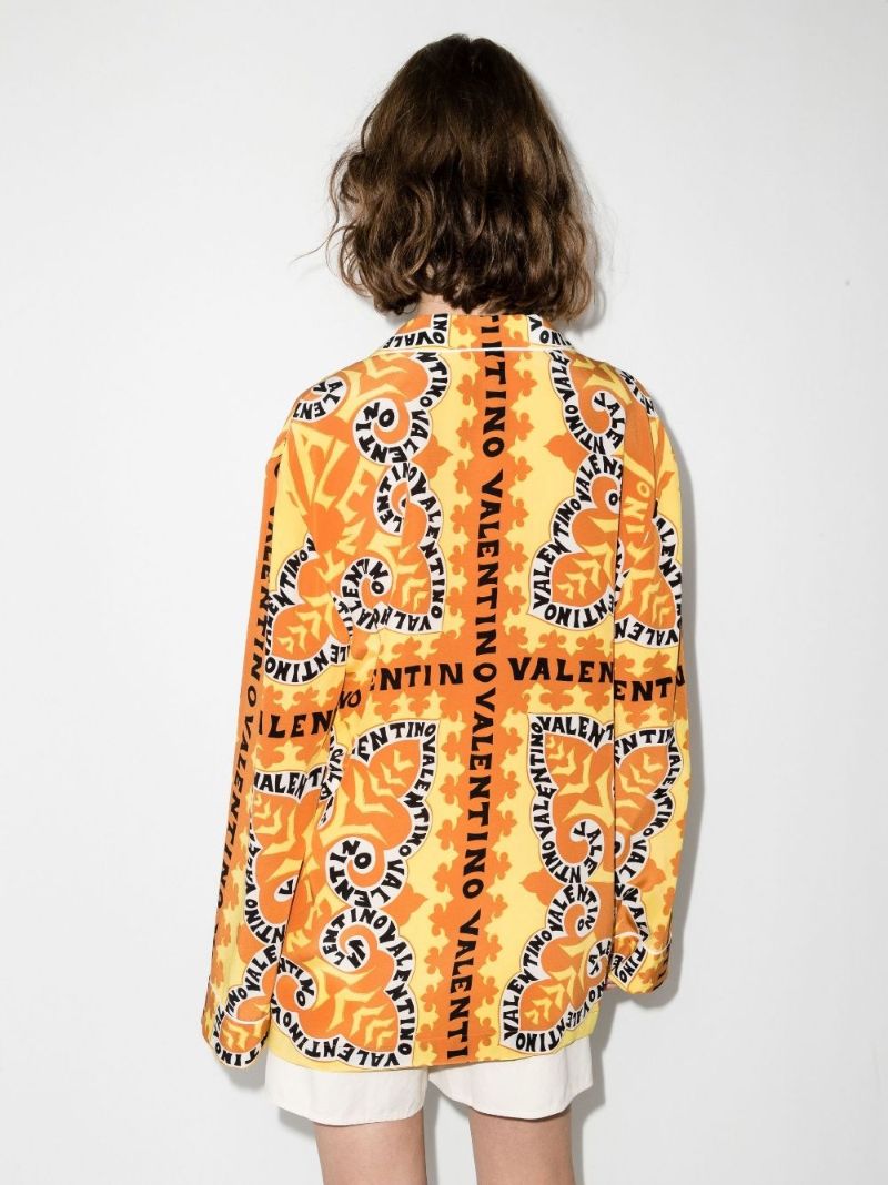 Yellow Abstract Logo Print Silk Shirt
