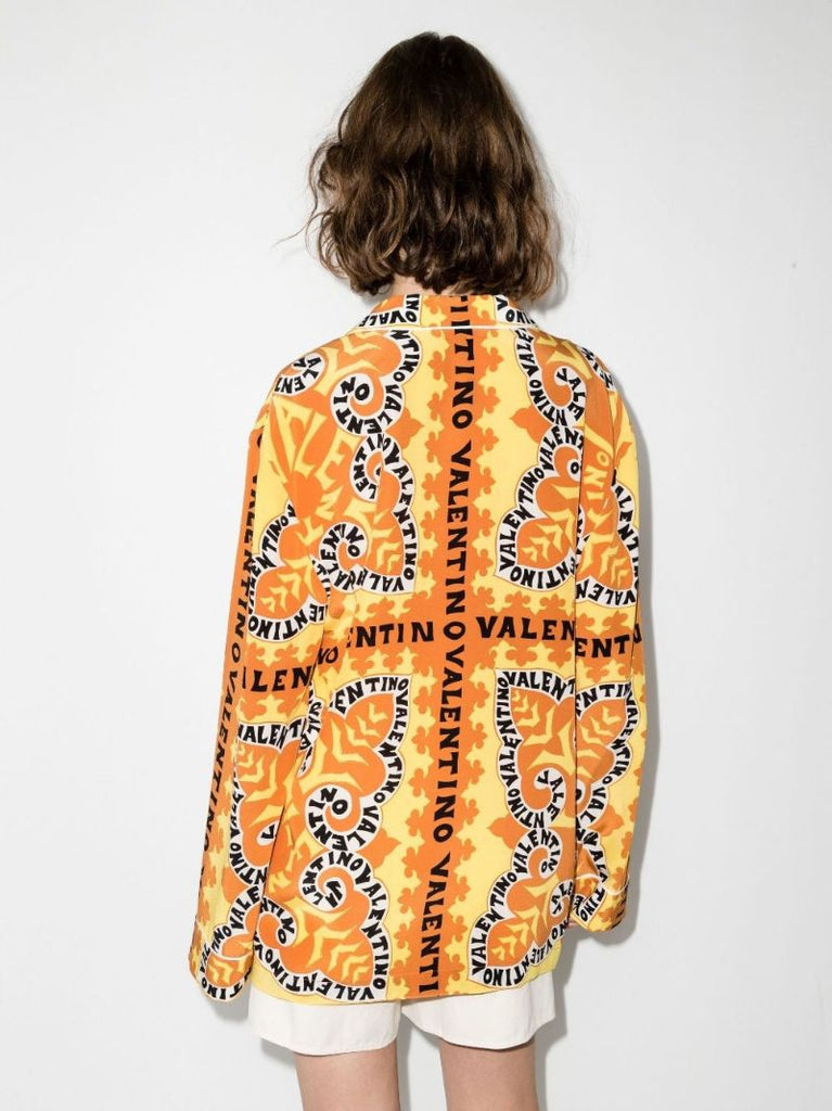 Yellow Abstract Logo Print Silk Shirt