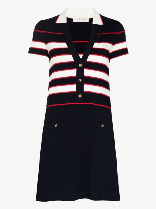 Blue Striped Knit Mini Dress