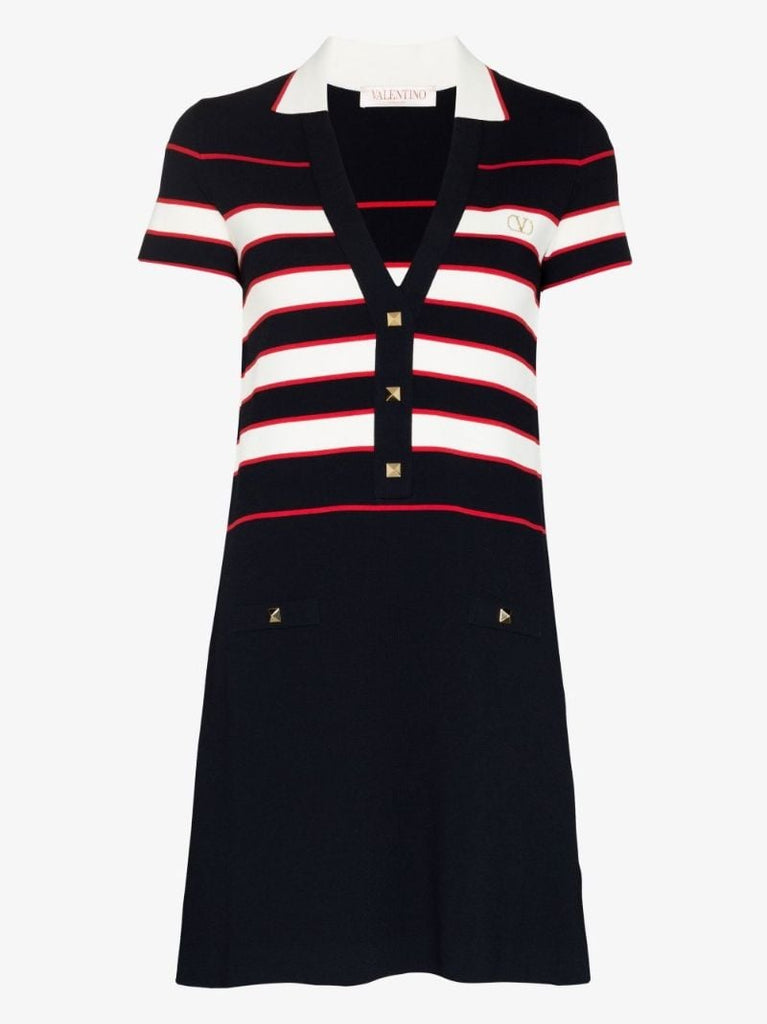 Blue Striped Knit Mini Dress