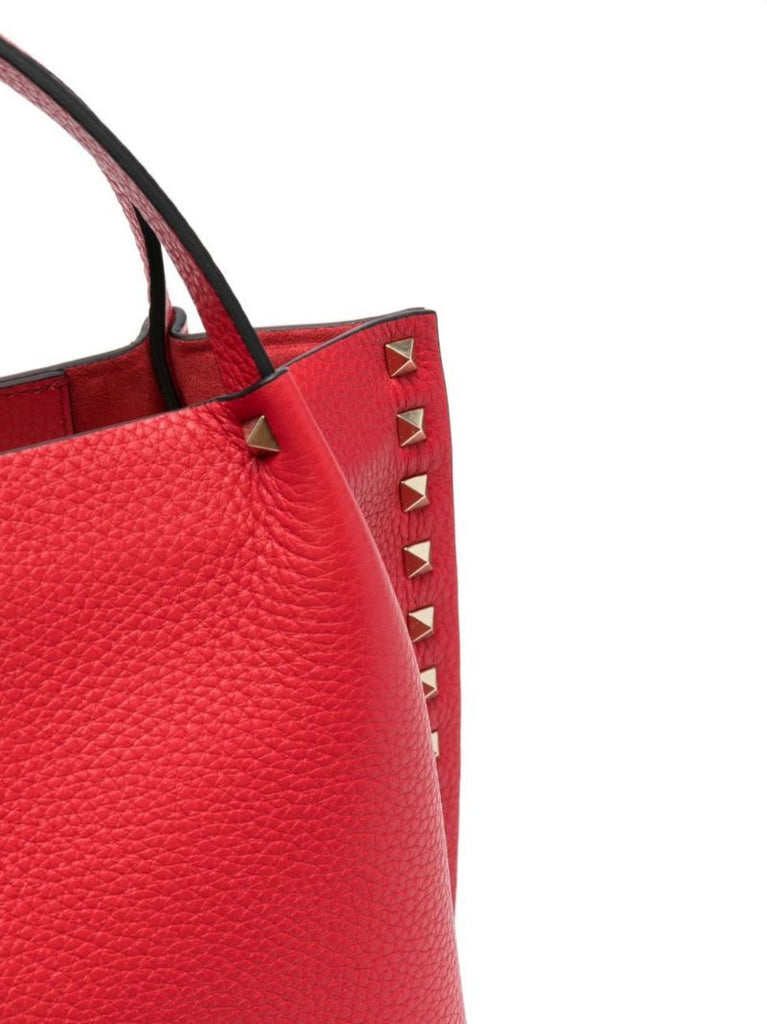 Red Rockstud Leather Tote Bag