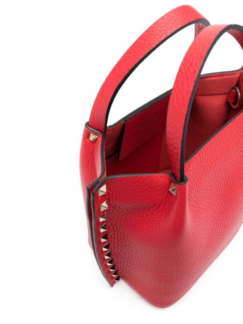 Red Rockstud Leather Tote Bag