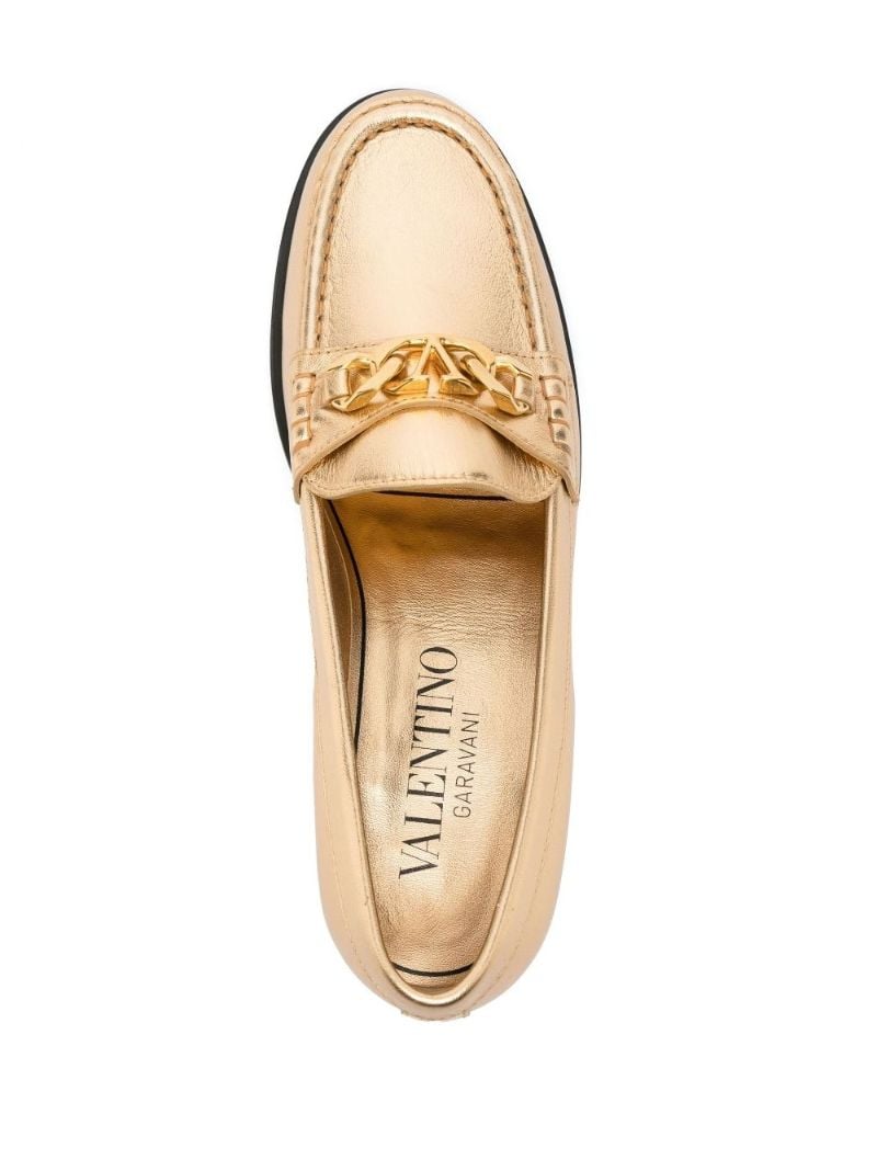 Gold Vlogo Metallic Leather Loafers