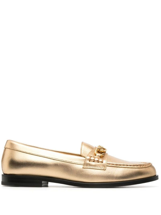 Gold Vlogo Metallic Leather Loafers