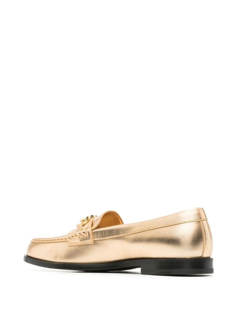 Gold Vlogo Metallic Leather Loafers