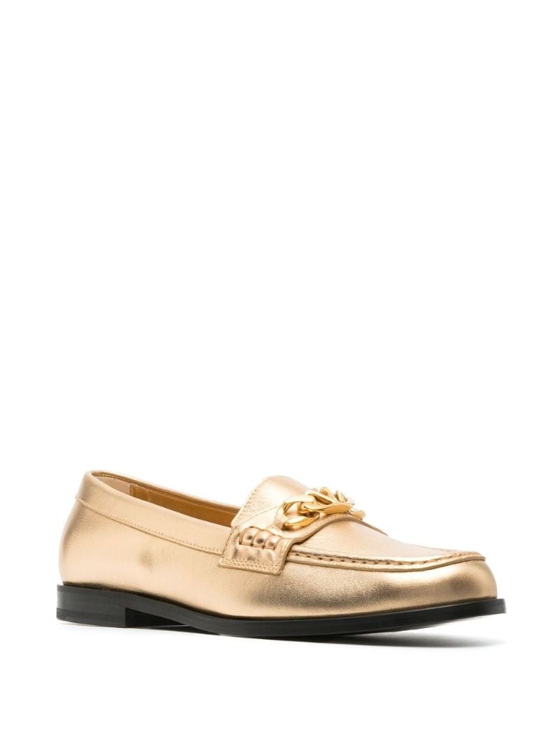 Gold Vlogo Metallic Leather Loafers