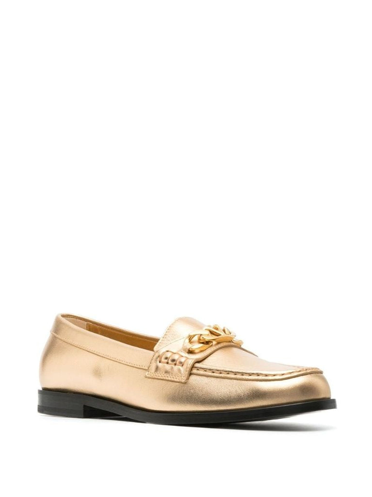 Gold Vlogo Metallic Leather Loafers