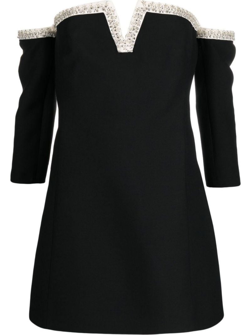 Black Off-the-shoulder Crystal Mini Dress