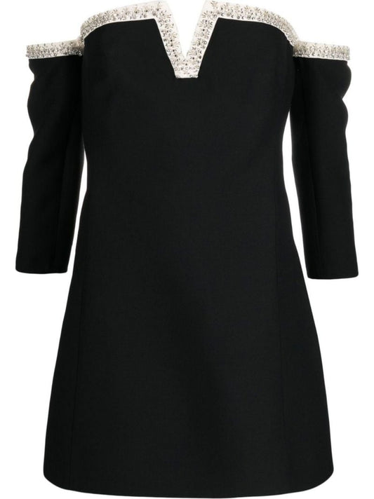 Black Off-the-shoulder Crystal Mini Dress