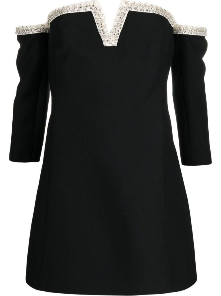 Black Off-the-shoulder Crystal Mini Dress