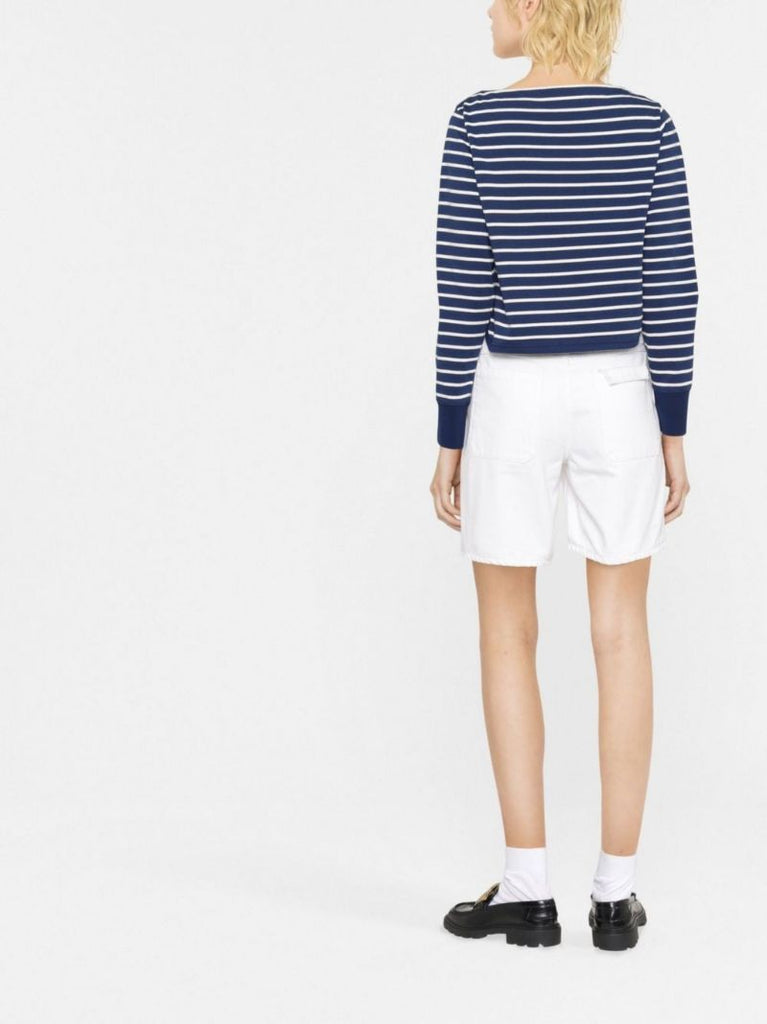 Blue Striped Sequin Logo Long Sleeve Top
