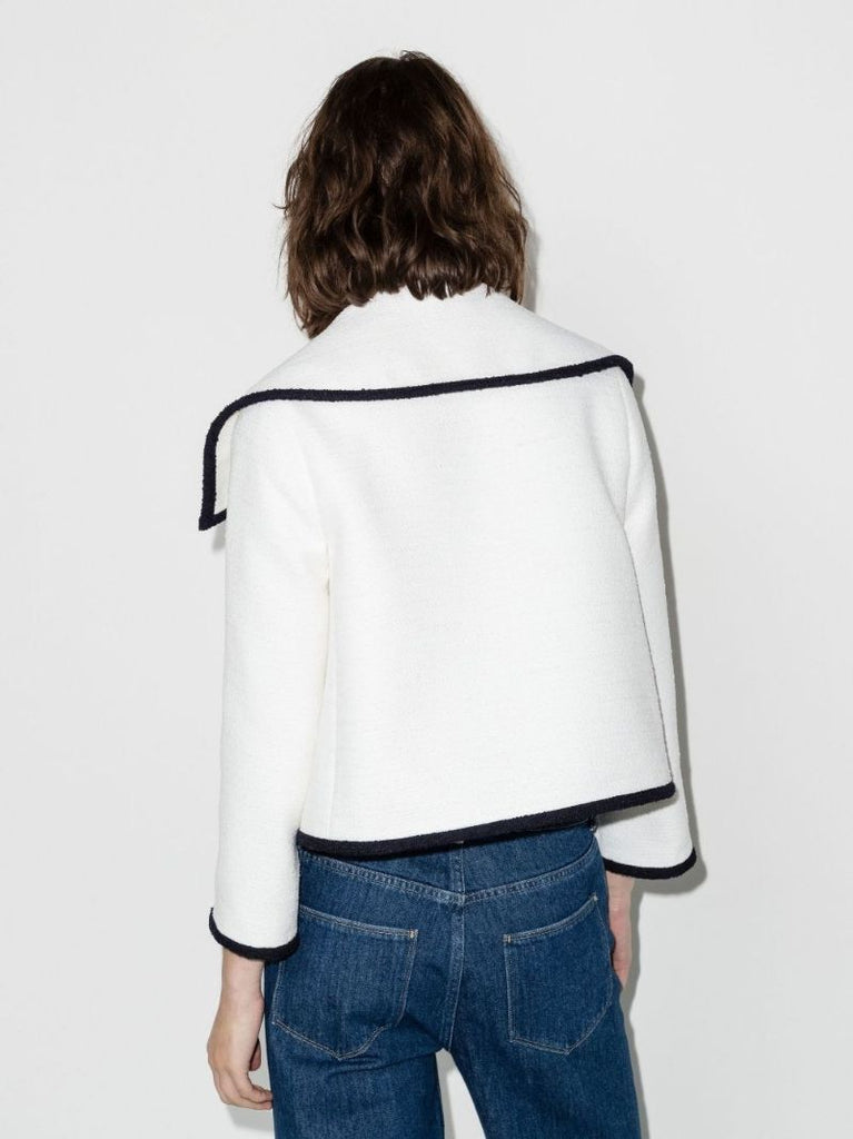 White Vgold Contrast-trim Tweed Jacket