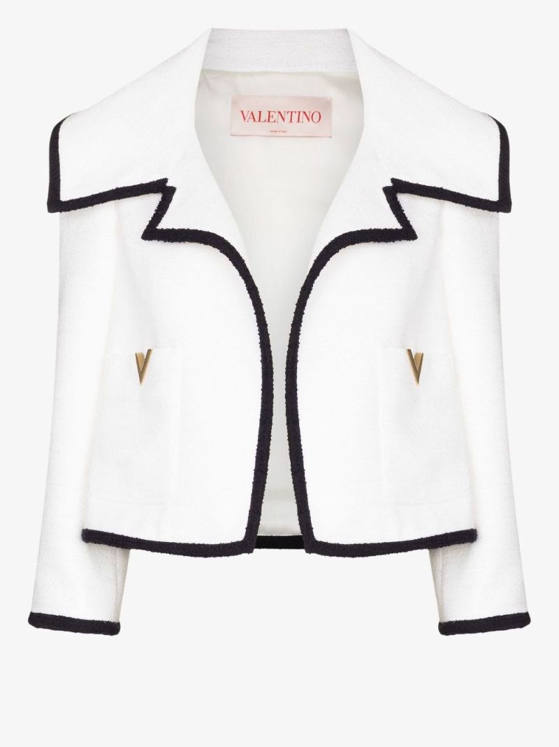 White Vgold Contrast-trim Tweed Jacket