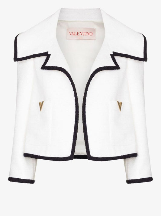 White Vgold Contrast-trim Tweed Jacket