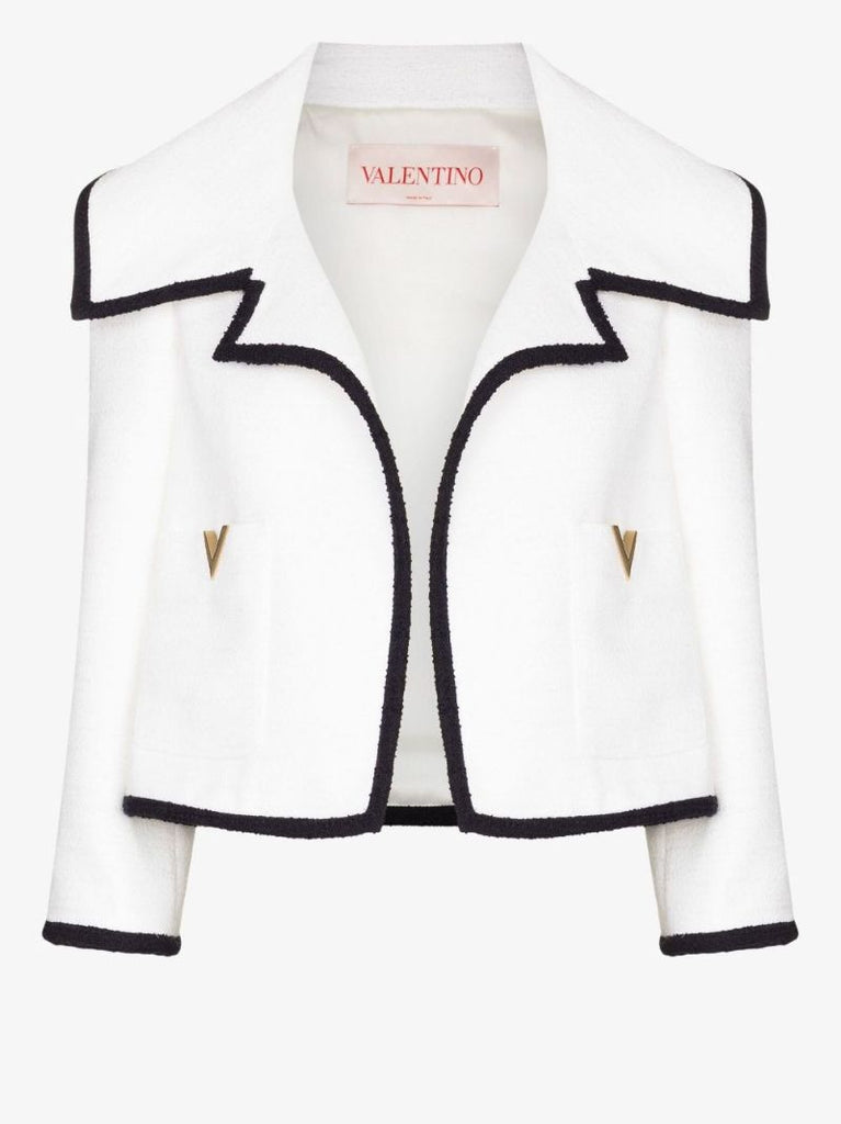 White Vgold Contrast-trim Tweed Jacket
