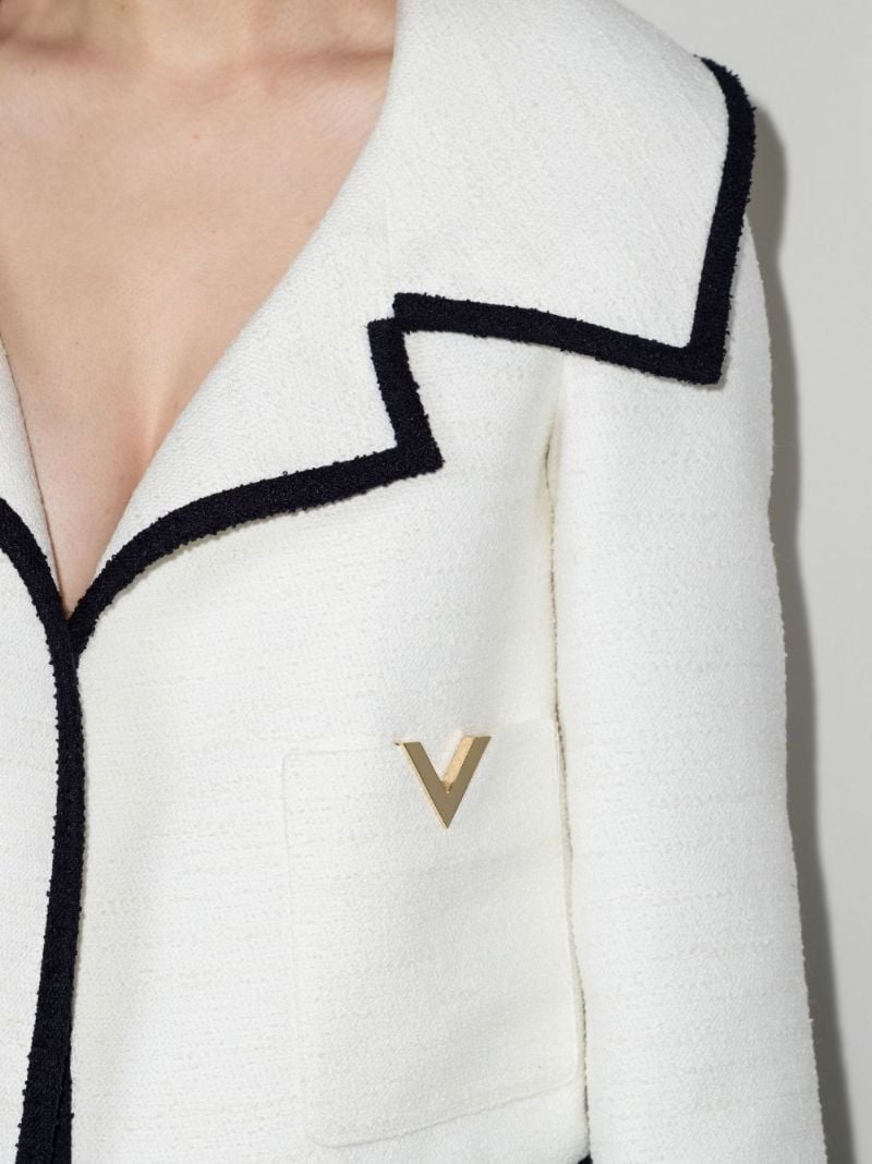 White Vgold Contrast-trim Tweed Jacket