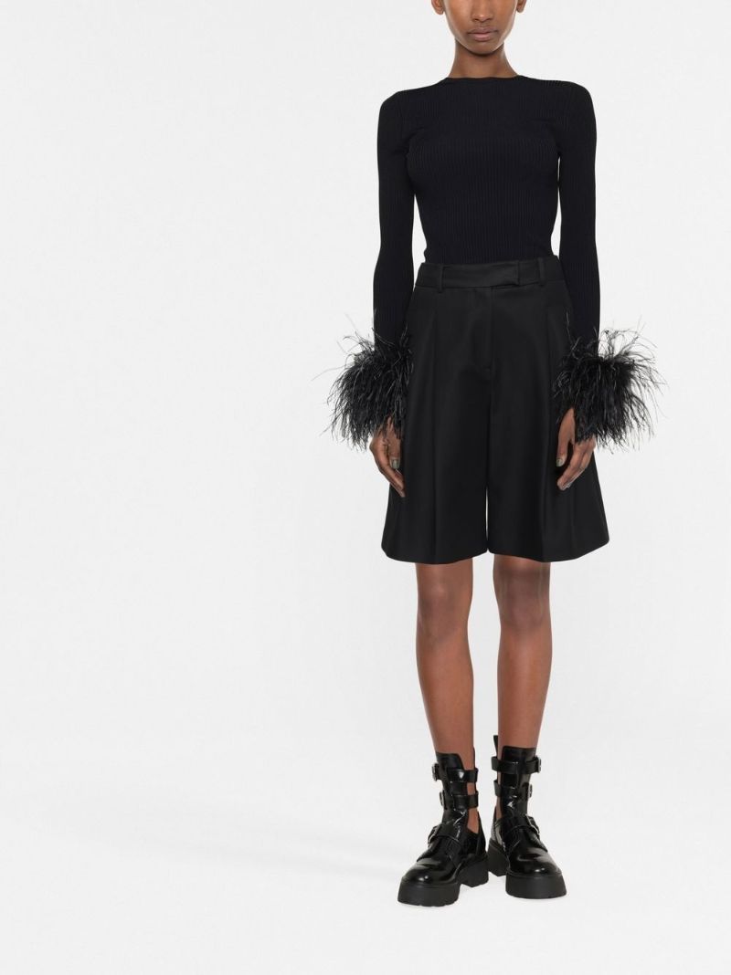 Black Feather Trim Knitted Top