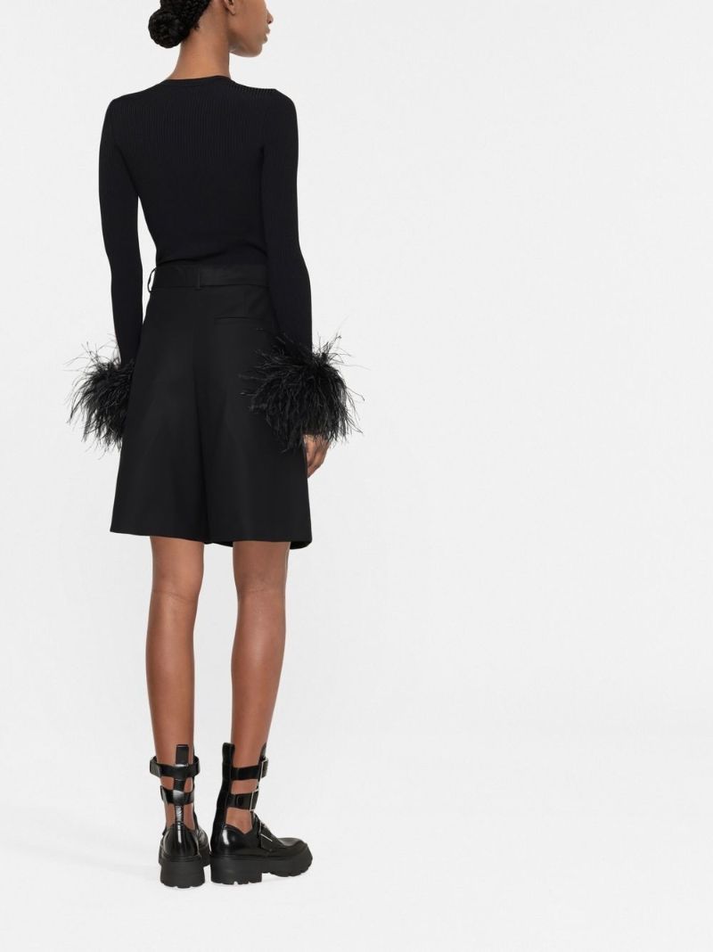 Black Feather Trim Knitted Top