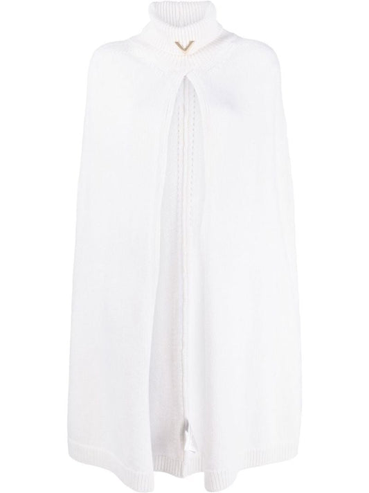 White Turtleneck Knitted Cape