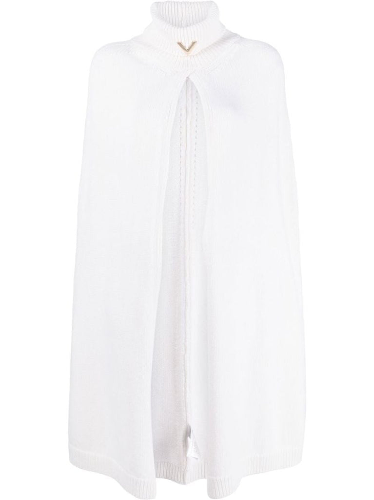 White Turtleneck Knitted Cape